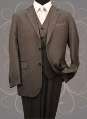 Classic 3PC 2 Button Charcoal Men's Mini Pinstripe ~ Stripe Vested Side Vents Wool Fabric three piece suit