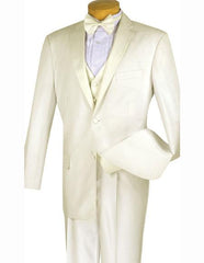 Champagne Suit Men's Ivory ~ Cream ~ Off White 4pc Two Buttons With Vest And Bow Tie Pleated Pants Tuxed