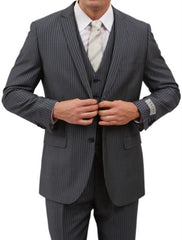 Men'S 2 Button Front Closure Grey Pinstripe Slim Fit Suit