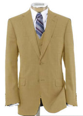 Men'S 2 Button Wool Vested Khaki~British Khaki~Bronze ~ Camel Suit With Pleated Trousers