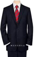 High-Quality Construction 2 Button Dark Navy Blue Suit For Men MiniStripe Ultimate Tayloring&Wool