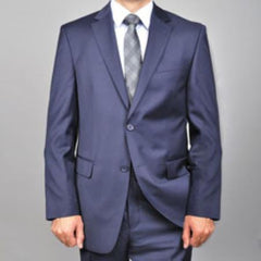 Men's Solid Navy Blue Suit - 100% Percent Wool Fabric Suit - Worsted Wool Business Suit