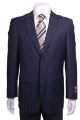 Navy Blue Suit For Men Shadow Stripe ~ Pinstripe Modern Fit 2 Button Vented without pleat Flat Front Pants