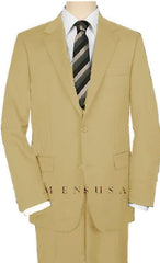 High-Quality 2 Button Tan ~ Beige Suit Wide Leg 22 Inch Pleated Pants  Side Vented Jacket