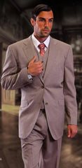 Classic 3 Piece 2 Button Solid Tan ~ Beige ~ Taupe Suit Super 150'S 1 Pleat Pants Italian Fabric Vested Suit