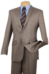 Single Breasted 2 Button Slim Fit affordable Cheap Priced Business Suits Clearance Sale online sale Tan ~ Beige Plaid ~ Windowpane pattern