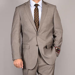 Men's Side Vented Jacket & Flat Front Pants Taupe Stripe ~ Pinstripe 2-Button Suit