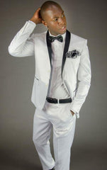 Men's 2 Button White Shawl Lapel Slim Fit Fashion Tuxedo For Men