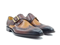 Two Tone Wingtip Monk Strap Carrucci