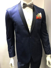 Two Toned Navy Blue ~ Midnight Color Paisley Dinner Jacket Black Lapel Shawl collar Blazer