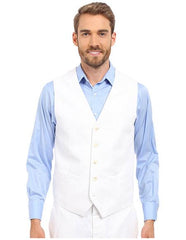 Men's Five Buttons V-neck Matching White Linen Vest & Pants Set