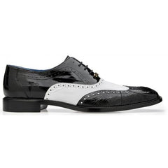 Men's Belvedere Varo Exotic Wingtip Dress Shoes, Black/White Alligator & Eel Leather