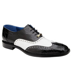 Men's Belvedere Varo American Alligator & Eel Skin Wingtip Dress Shoe in Black & White