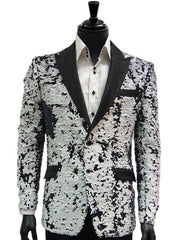 White and Black Two Toned Sequin Dinner Jacket Blazer ~ Sport coat