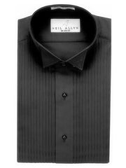 Men'S Wing Tip Collared Black 1/4 Pleats Tuxedo Shirt