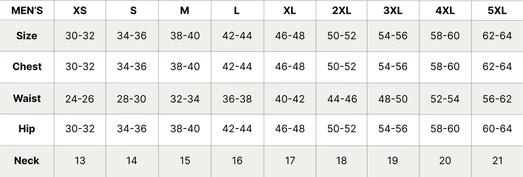 Men's Size Conversion Chart