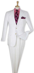 Men's White  100% Linen Two Piece Regular Fit Suit Flat Front Pants - Mens Linen Suit