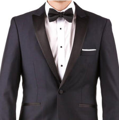 Men'S Midnight Blue Two Button Hidden Flex-Fit Suit Slim Fit Tuxedo Suit