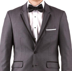 Buy Online Instead of Rental Slim Fit  Groom & Groomsmen Suits Wedding Suits & Tuxedo Online + Charcoal Gray + Free Shirt & Tie - Mens Grey And Black Tuxedo Wedding - Charcoal Grey Tuxedo