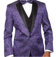 Purple Paisley-200VP  Two Toned Paisley Blazer or Tuxedo Suit + Pants Vested + Black Lapel Blazer Looking