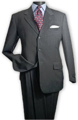 Albeto Nardoni Charcoal Grey Pinstripe ~ Three ~ 3 Buttons Stripe Wool Suit Pleated Pants