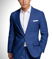 Mens 2 Button Linen Fabric Summer Suits - Royal Blue Suit - Mens Linen Suit