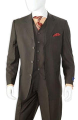 Men'S Alberto Nardoni Black On Black Ton On Ton Shadow Stripe Three Buttons Style Suit ~ 3 Buttons Shadow Stripe Vested Suit 100% Wool Pleated Pants Side Vented