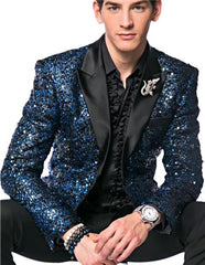 Navy Blue Sequin Blazer - Flashy Tuxedo  - Prom Jacket