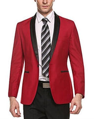 Men's Red One Button Closure Long Sleeve Blazer