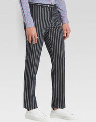 Men’s slacks Charcoal Ganagster Chalk Striped ~ Pinstripe 1920's Style Flat Front or  Pleated Pants Available In Big And Tall unhemmed unfinished bottom