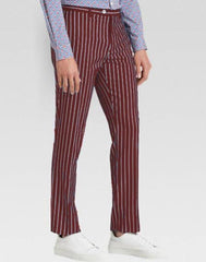 Men’s slacks Burgundy Ganagster Chalk Striped ~ Pinstripe 1920's Style Flat Front or  Pleated Pants Available In Big And Tall unhemmed unfinished bottom