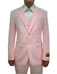 Men'S Pink Vested 3 Piece Suit