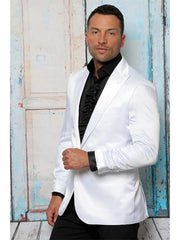 Men's White Shiny Flashy Satin Solid Blazer