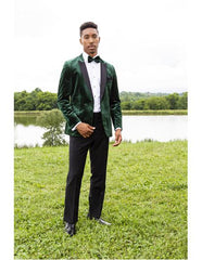 Men's Green Peak Lapel One Chest Pocket Tuxedo