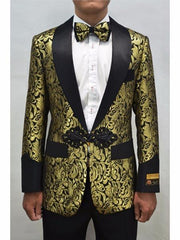 Alberto Nardoni Brand Men's Gold & Black Men's Prom Blazer Fashion Sport Coat Matching Bowti