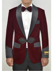 Men's Burgundy-Black  One Button Blazer