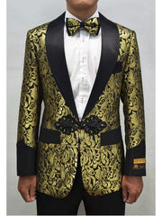 Men's Champagne  Shawl Lapel Two Toned Paisley Floral Blazer