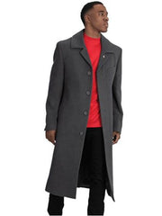 Men's Dress Coat Blu Martini Four Button  Wool Full Length Charcoal Overcoat