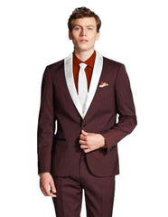 Men's Shawl Lapel  Maroon/White ~ Wine ~ Maroon Suit  Tuxedo  Burgundy Suit