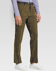 Men's Slacks Black Ganagster Chalk Striped Flat Front Pant