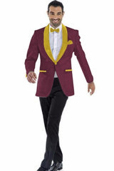 Men'S Blazer Burgundy ~ Gold Two Toned Tuxedo Dinner Jacket Perfect For Prom Wedding & Groom