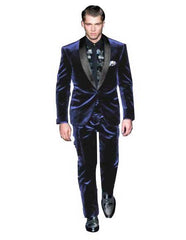 Men's Navy Blue Color Tuxedo Shawl Black Lapel Velvet Wedding Party Dinner