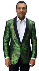 Men'S Green Printed Unique Patterned Print Floral Flower Custom Celebrity Modern Tuxedo