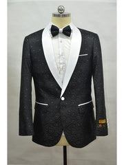 Men's BLack ~ White Four Button Cuff Shawl Lapel Tuxedo