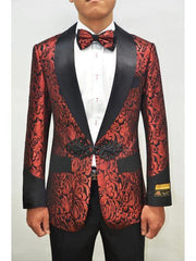 Smoking-2  Men's Smoking Cocktail Dinner Jacket Shawl Collar Floral Paisley Flashy Fancy Cheap Priced Blazer Jacket For Men Red ~ Black (Pre back order For Jan 15 2020)