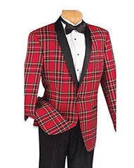 Red Plaid Tuxedo Jacket With Flat Front Black Pants Advanced