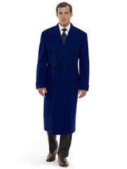 DBCoat Men's 44 Inch Long Length Navy Blue Double Breasted Wool Blend Overcoat