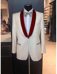 Mens Dinner Jacket Mens Ivory Maroon Shawl Lapel One Button Cheap Priced Designer Fashion Dress Casual Blazer On Sale Blazer