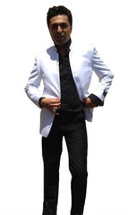 Men's White  Collarless Groom Wedding Blazer