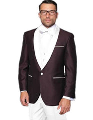 Burgundy Maroon ~ and White Lapel Tuxedo Vested 3 Piece Suit Wedding / Prom / Party Suit 2020 New Formal Style